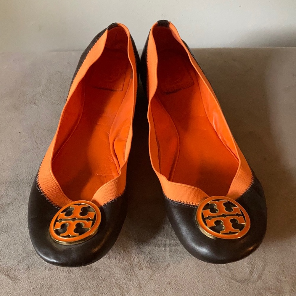 Tory Burch brown and orange ballet flats. Size 9